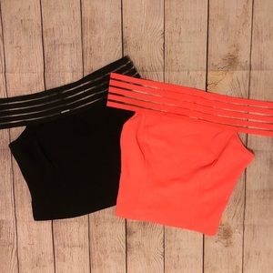 Off The Shoulder Crop Tops Neon Pink Black Bundle